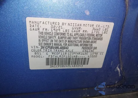 2021 Nissan Kicks S Xtronic Cvt from USA, damaged, VIN 3N1CP5BV4ML485043